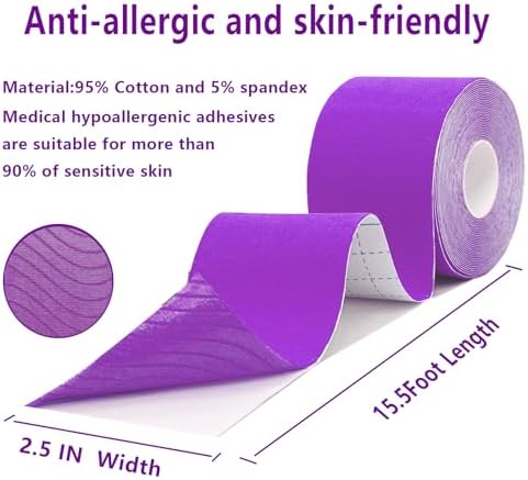 SOON GO Kinesiology Tape Pro 5 Rolls, 2 Inch High Elasticity Sports Tape Therapeutic Pain Relief–Physio Tape for Muscle Recovery & Joint Support, Waterproof & Hypoallergenic & Breathable–Purple - Image 2