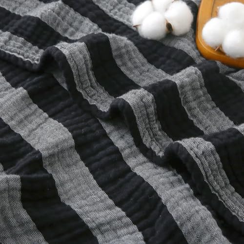 EMME Cotton Muslin Blanket Couch 4-Layer Breathable Gauze Soft Lightweight Bed Blankets Adults Black Twin XL (66" x 90") by EMME