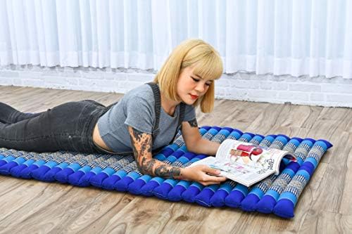 Leewadee - Foldable Floor Mattress - Japanese Roll Up Futon -Trifold Tatami Mat- Guest Floor Bed - Camping Mattress - Thai Massage Mat, Kapok Filled, 75 x 28 inches, Blue - Image 5