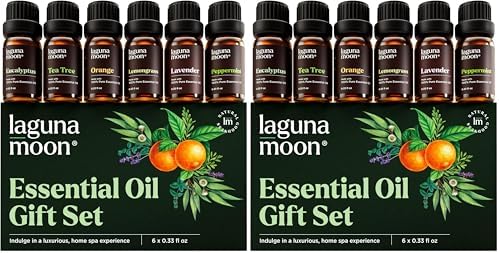 Lagunamoon Essential Oils Aromatherapy Set - Oils for Diffusers, Home Care, Candle Making Scents, Fragrance, Humidifiers, Gifts - Peppermint, Tea Tree, Lavender, Eucalyptus, Orange (10mL) (Pack of 12) by LagunaMoon