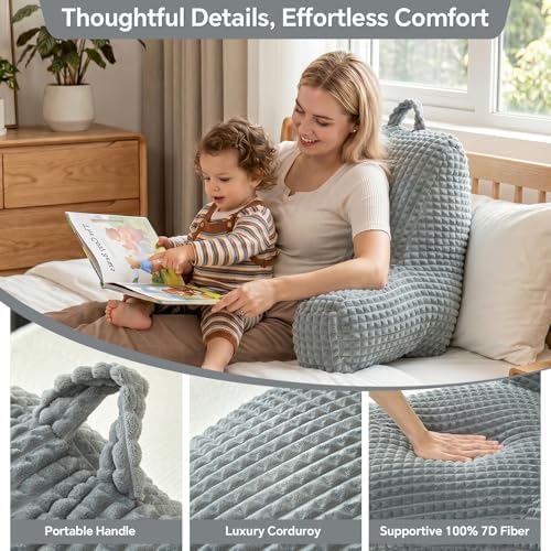 19" Reading Pillow with Arms for Bed,Dorm Back Support,Gray Flannel,L - Image 4