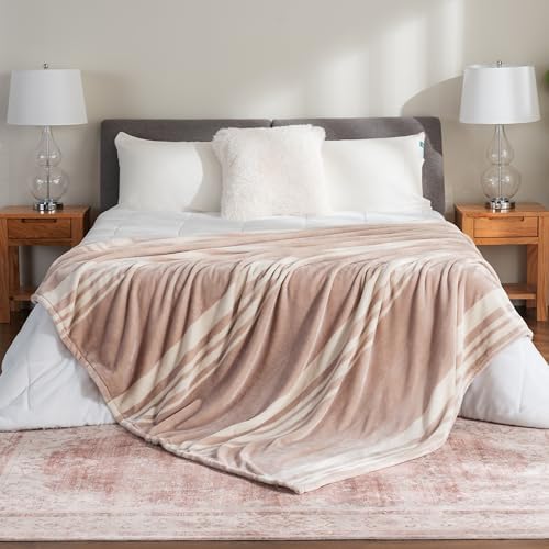 Berkshire Blanket-Classic Heavyweight Warm Soft Printed VelvetLoft® Plush Blanket, King Size Soft Fuzzy Blanket for Couch Sofa Bed, Stripe Cream, 90in x 108in - Image 5