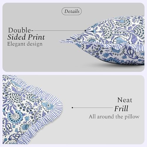 CPC Indigo Blue Ruffle Throw Pillow Covers for Couch, 24x24 Inch Cotton Stripe Ruffle Couch Pillows for Living Room, Hidden 20 Inch Zipper Boho Pillow Case or Cute Outdoor Pillows - Image 2