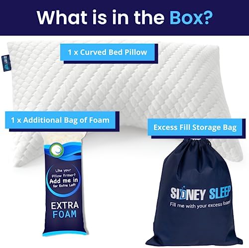 Sidney Sleep Adjustable Curved Pillows for Neck and Shoulder Support with Extra Shredded Fill - Cervical Contour Pillow for Side and Back Sleepers - Queen Size 19" x 29" CertiPUR-US Certified (White) - Image 5