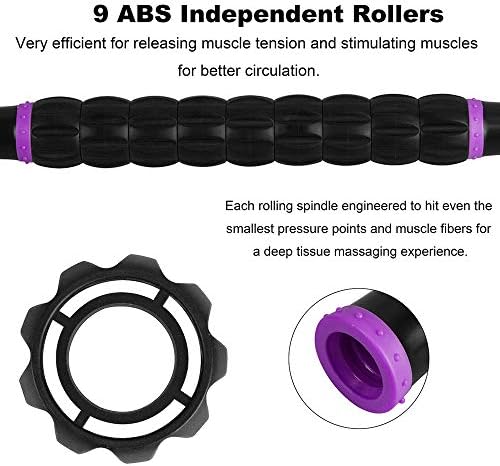 YANSYI Professional 9-Roller Deep Tissue Massage Stick - Portable Muscle Recovery Roller for Athletes, Relieves Post-Workout Soreness & Leg/Back Pain - Portable Physio Tool (Purple) - Image 3