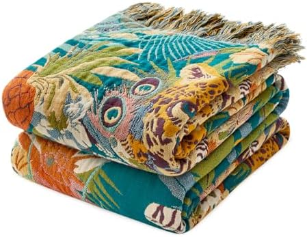 MSGKV Boho Throw Blanket 50"x60" Summer Cotton Leopard Animals Blanket by MSGKVHomeTextiles