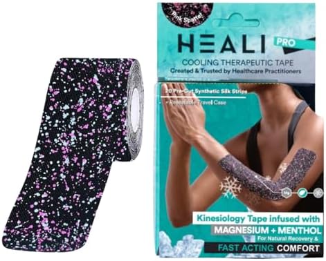 Heali Kinesiology Tape with Magnesium and Menthol, 20 Pcs Precut Strips, K Tape Roll, Knees, Physical Therapy Sports Tape for Muscles and Joints, Water Resistant, Pink Splatter by HEALIMEDICAL