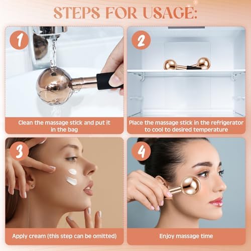 Baderke 2 Pcs Ice Globes for Face Stainless Steel Cooling Globes Unbreakable Cooling Roller Women Ice Balls Cryo Sticks Facials Skin Care for Dark Circles, Puffiness(Rose Gold (Black Handle)) - Image 3