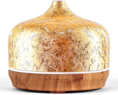 Porseme 500ml Glass Essential Oil Diffuser Aromatherapy Ultrasonic Cool Mist Humidifier 15-21 Running Hours Waterless Auto-Off Air Diffusers for Sleeping Yoga Working Spa(Gold Plated) by Porseme