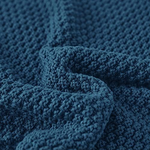 Longhui bedding 100% Cotton Knitted Throw Blanket – Blue, Soft & Cozy, Machine Washable, 60"x80" – Perfect for Living Room, Couch, Sofa, Bed or Travel - Image 3