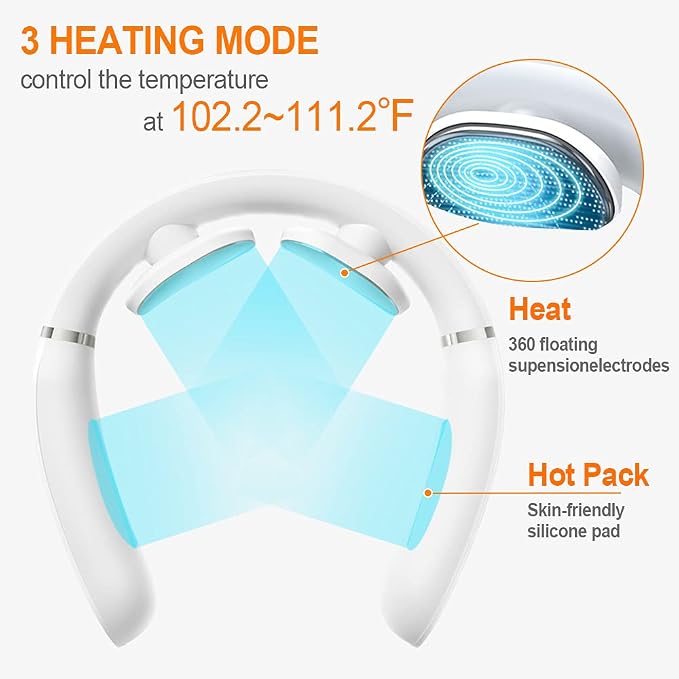 Intelligent Portable Neck Massager with Heat for Pain Relief, Cordless Pulse Neck Massager with Voice Broadcast & 6 Modes 16 Levels Intensity Massage for Office Home Outdoor Use - Image 3