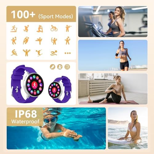 Smart Watch for Men Women Fitness Tracker with 100+ Sport Modes,Activity Trackers for iOS/Android Waterproof/Heart Rate/Sleep/Steps Monitor/Pedometer Monitor Monitor (Silver+Purple) - Image 3