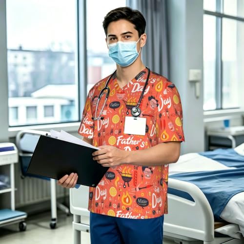 Men's Scrub Top,V-Neck Spill Wrinkle Resistant,3 Pockets-Father's Day (1) - Image 3