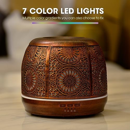 Large Essential Oil Aromatherapy Diffuser for Home Bedroom Metal Hollow Decorative Room Ultrasonic Air Scent Mist Aroma Diffuser 500ML Defusers -Red Copper - Image 2