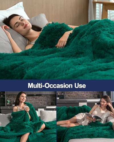 Pawque Faux Fur Sherpa Fleece Throw Blankets Twin Size 60x80 Inches, Green - Image 5