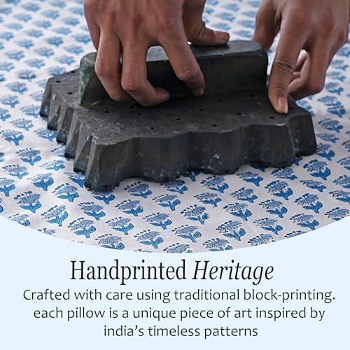 CPC Block Print Ruffle Throw Cover Apatite Blue 16"x16" Inch Pack of 2-100% Cotton Ruffle Couch Decorative Boho Pillows Case for Living Room, Bedroom, Sofa, Farmhouse Gift for Spring, Mother's Day - Image 5