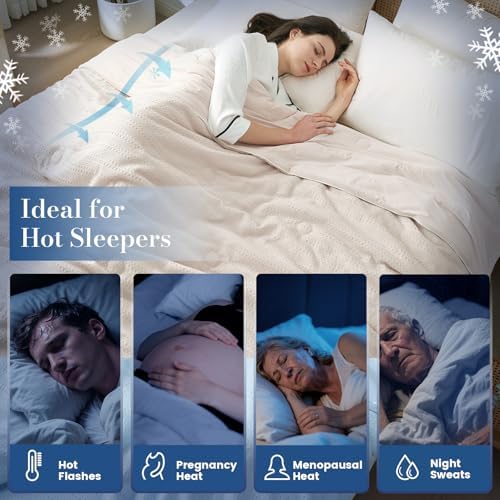 Waffle Cooling Comforter Blanket for Hot Sleepers, Queen Size, Beige - Image 6