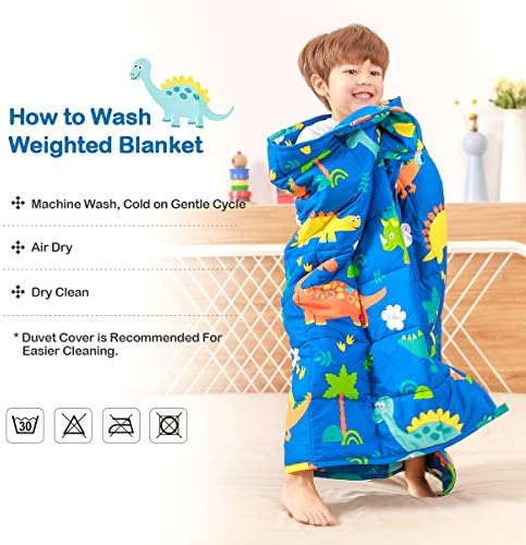 Sivio Cotton Weighted Blanket for Sleeping, 41"x60" 7 lbs, Blue Dinosaur - Image 6
