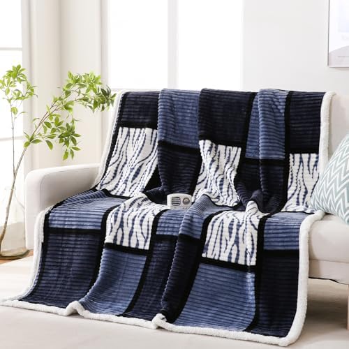 PU MEI Sherpa Blanket Fleece Throw Blanket Twin Plaid Thick Bed Blanket, Soft Warm Cozy Throw Blanket, 60”*80” Zebra-Blue by HOME