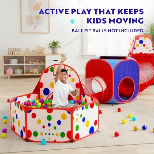 Playz 5pc Pop Up Play Tent and Crawl Through Tunnels for Kids w/Carry Bag - Image 5