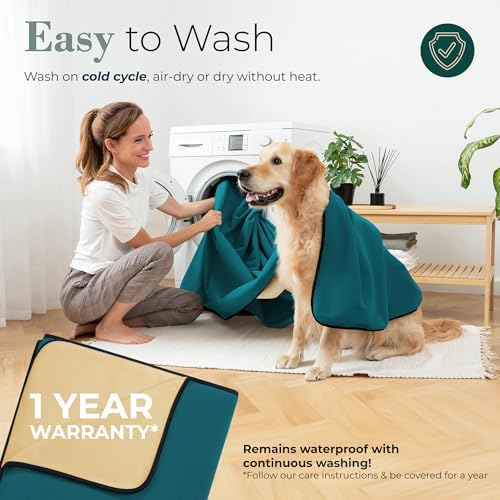 Waterproof Blanket for Bed & Couch Protection, Blue/Beige, 80"x90" - Image 4