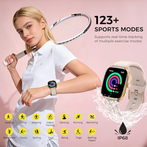 BRIBEJAT Android Smart Watches for Women, 1.75” AMOLED Touchscreen, Bluetooth Calling, Heart Rate/SpO2/Sleep Monitor, Long Battery, IP68 Waterproof Finess Watch Compatible with iPhone Android (Gold) - Image 6