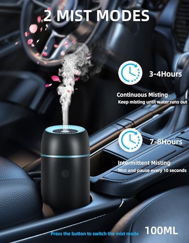 Car Diffuser for Essential Oils Portable Mini Ultrasonic Mist Humidifier 100ml USB Aromatherapy Diffuser Freshener with Colorful Lights for Small Space Home Office Bedroom (Black) - Image 2