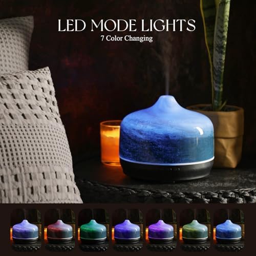 Porseme 500ml Glass Essential Oil Diffuser Aromatherapy Ultrasonic Cool Mist Humidifier 15-21 Running Hours Waterless Auto-Off Air Diffusers for Sleeping Yoga Working Spa(Dreamy Blue) - Image 2