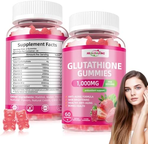 Glutathione Supplement Collagen Gummies: L-Glutamine Contains Marine Collagen Vitamins C, E, D&B12 Glutathione Gummies 1000mg for Anti-Aging Formula and Strengthen Bones - Image 6