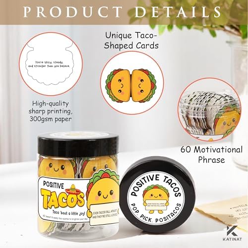 Positive Taco Jar 60 Positive Affirmation Cards Funny Birthday Gifts for Women Men Son Dad Mom Daughter Sister Friend Coworkers Student Teacher Back to School Gifts Mexican Fiesta Party Decorations - Image 2