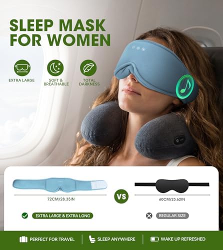 Sleep Mask with Bluetooth Headphones - Sleep Headphones for Side Sleeper Blackout Eye Mask for Sleeping 3D Contoured Sleep Eye Cover Headband Ear Plugs Low Noise Hook (Blue) - Image 6
