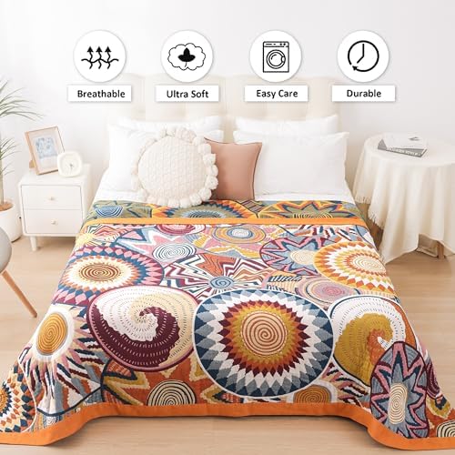 VANJOROY Boho Throw Blanket, 100% Organic Muslin Cotton Skin-friendly Breathable Ultra Soft Bed Quilt Throw - All Season Bohemian Decor Luxury Colorful Blanket for Sofa Couch Chair and Gift. 91" x 98" - Image 6