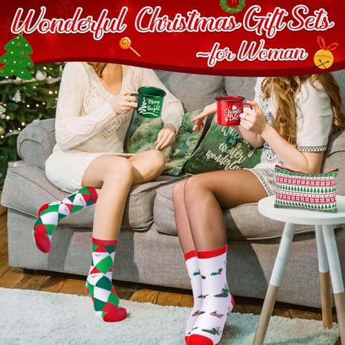 18 Pcs Christmas Set Xmas Makeup Bags Enamel Mugs Christmas Socks Bulk 2026 Gifts Santa Snowflake Party Favors for Adults Women Coworkers Teacher Xmas Winter Party Supplies Decor - Image 3