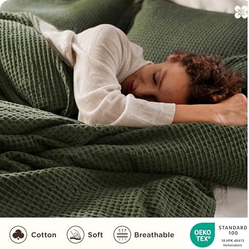 Bedsure PureWoven 100% Cotton Waffle Weave Duvet Cover Set, 3 Pieces, Full - Image 3