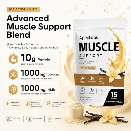 Muscle Support Protein Powder, Vanilla Flavor, High Protein Formula with Whey Protein Hydrolysate, L-Leucine, HMB, B12, Chromium & Rosemary Extract, 8.81 oz 15 Servings - Image 3