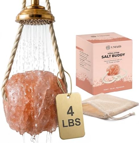UMAID Himalayan Pink Salt Rock for Shower & Bath – Salt Buddy® 4 lb Hanging Mineral Stone for Spa-Inspired Relaxation, Self-Care & Bath Soaks, Unique Wellness & Home Spa Gifts for Men & Women by UMAID