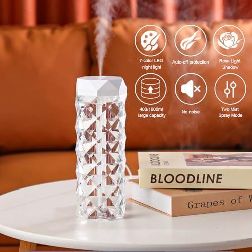 USB Desktop Crystal Humidifier 400ml with 7 Colors LED Night Light, No Noise Suitable for Home, Office, Desk, Bedroom and Babies Room and No Battery (400ml) - Image 3