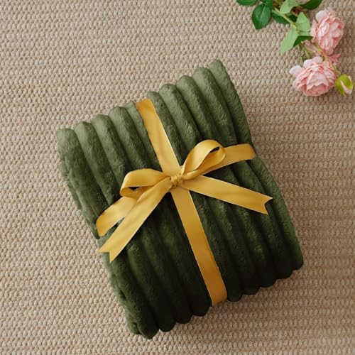 BEDELITE Ribbed Olive Green Throw Blanket for Couch, 50"x60" - Image 2