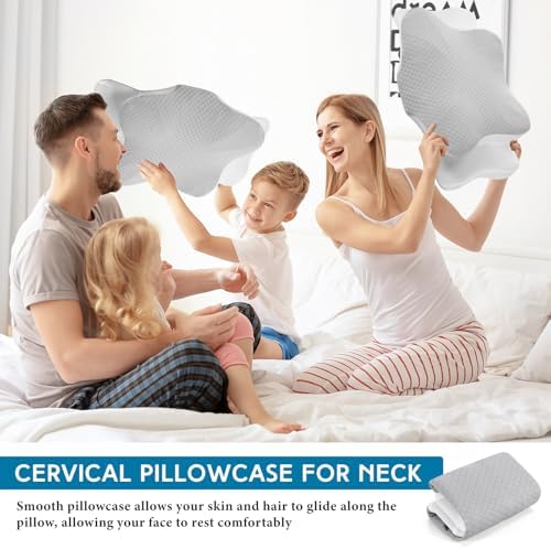 HunnmingRe Pillow Case for Cervical Neck, White, Light Gray, Queen Size - Image 7