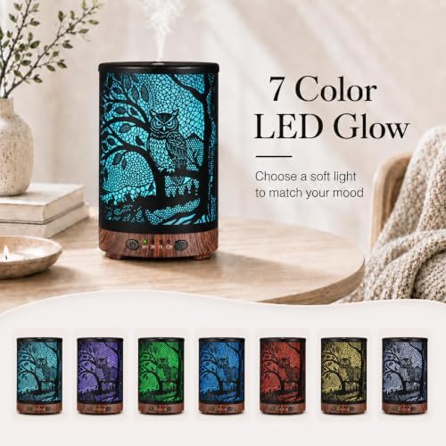Essential Oil Diffuser, 120 ml Aromatherapy Diffuser with 7 Color Lights, Auto Shut-Off and 4 Timer Settings, Ultrasonic Cool Mist Diffuser for Home Room Office (Woodland Owl) - Image 2