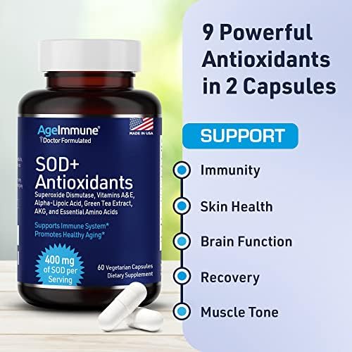 SOD Antioxidants Complex Healthy Aging Supplement - 400mg of Superoxide Dismutase - Alpha Lipoic Acid - L-Arginine -Lysine - AKG - Vitamin A - Vitamin E for Immune Support-60 Capsules - Image 4