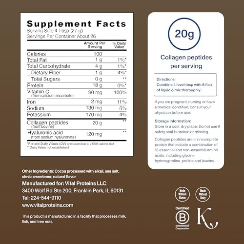 Vital Proteins Collagen Peptides Advanced, Hydrolyzed Peptides with Hyaluronic Acid and Vitamin C - Chocolate Flavor Powder, 24.7oz (Pack of 2) - Image 3