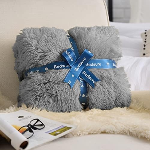 Bedsure Faux Fur Fluffy Sherpa Fleece King Bed Blanket Light Grey 108"x90" - Image 5