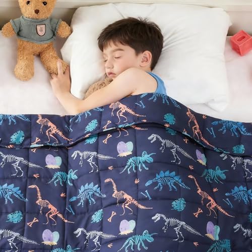 yescool Dinosaur Weighted Blanket 5 Pounds Cooling Weighted Lap Blanket, Navy Heavy Blankets for Sleeping, Weighted Throw Blankets Gifts for 40-60lbs, 36"x48" by yescool