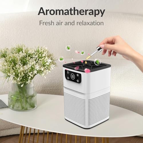 Air Purifiers for Bedroom Home, FETIONS Air Cleaner with Fragrance Sponge Sleep Mode 3-in-1 Filtration System, Compact with H13 Filter for Pet Dander Pollen Smoke Dust Odor, White,1 Pack - Image 4