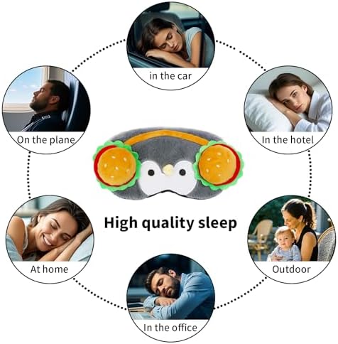 PERFECTSIGHT Sleep Eye Masks, Cute Penguin Plush Sleep Eye Cover Lightweight Adjustable Eyeshade Faux Fur Mask Cover for Women Men Sleep Travel Nap, Burger Headphone - Image 6