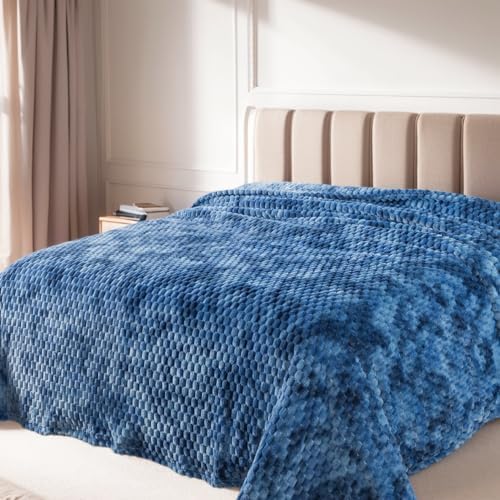Richave Queen Size Fleece Blanket,Premium Lightweight Anti-Static 90x90 Inches 3D Clouds Stylish Jacquard Velvet Plush Bed Blanket for Queen Full Bed, Tie-dye Stone Blue by RICHAVE