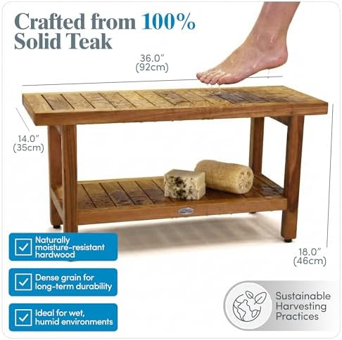 AquaTeak Spa 36" Teak Shower Bench - Image 2