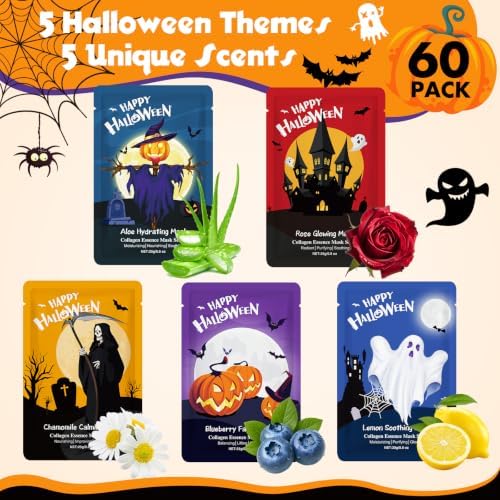 60 Pack Bulk Halloween Face Mask, Sheet Facial Mask for Halloween Gifts - Image 2