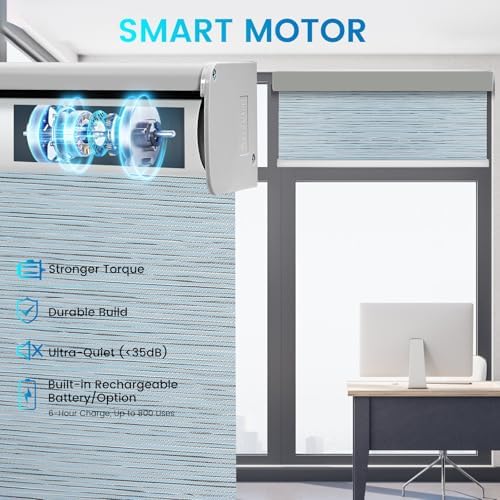 Motorized 100% Blackout Roller Shades – Custom Smart Blinds with Remote Control, Rechargeable Battery or Plug-in Motor, Tuya WiFi Optional, Home & Office Automatic Window Shades (Ash Blue/CH94210) - Image 3